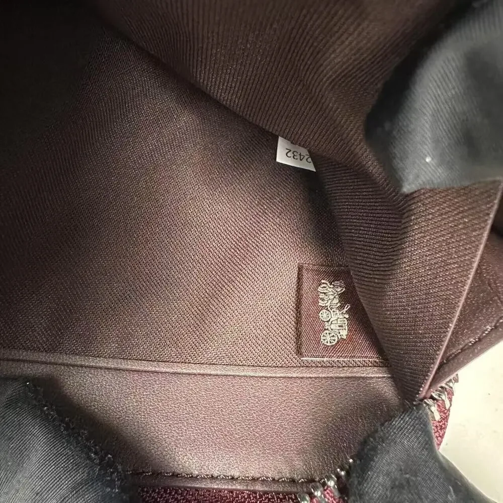 Coach Long Zip Around Wallet Signature Canvas Bow Print Silver/Merlot CZ327